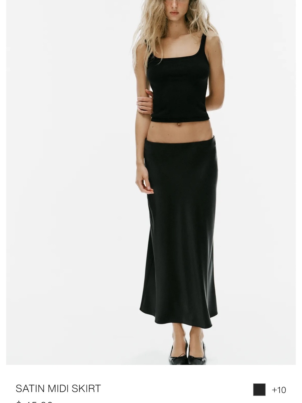 NEW Zara Black Satin Midi Skirt in XL